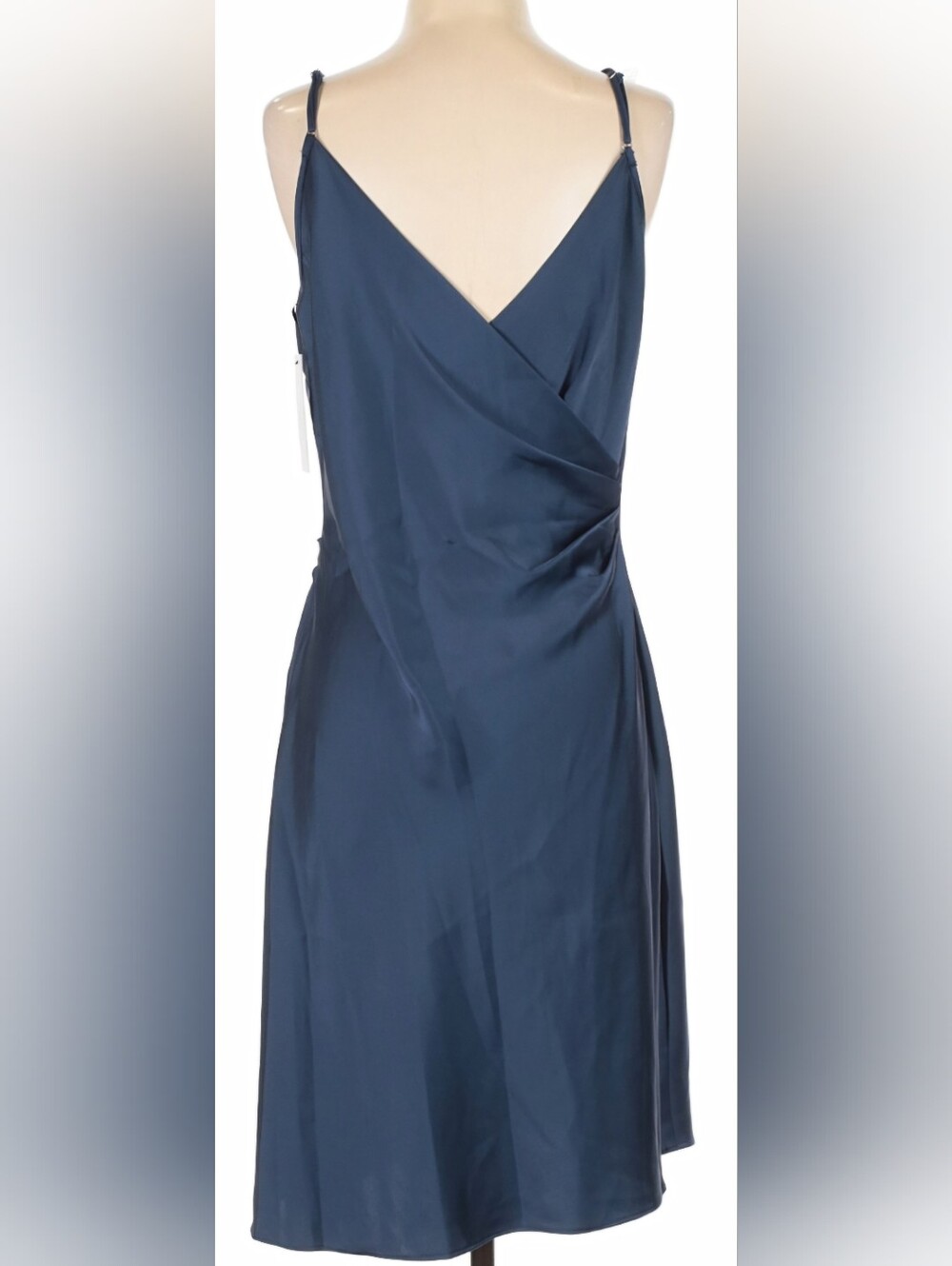 DKNY Indigo‎ Satin Slip Wedding Guest Dress Side Ruched Cowl Neck NWT Size 4